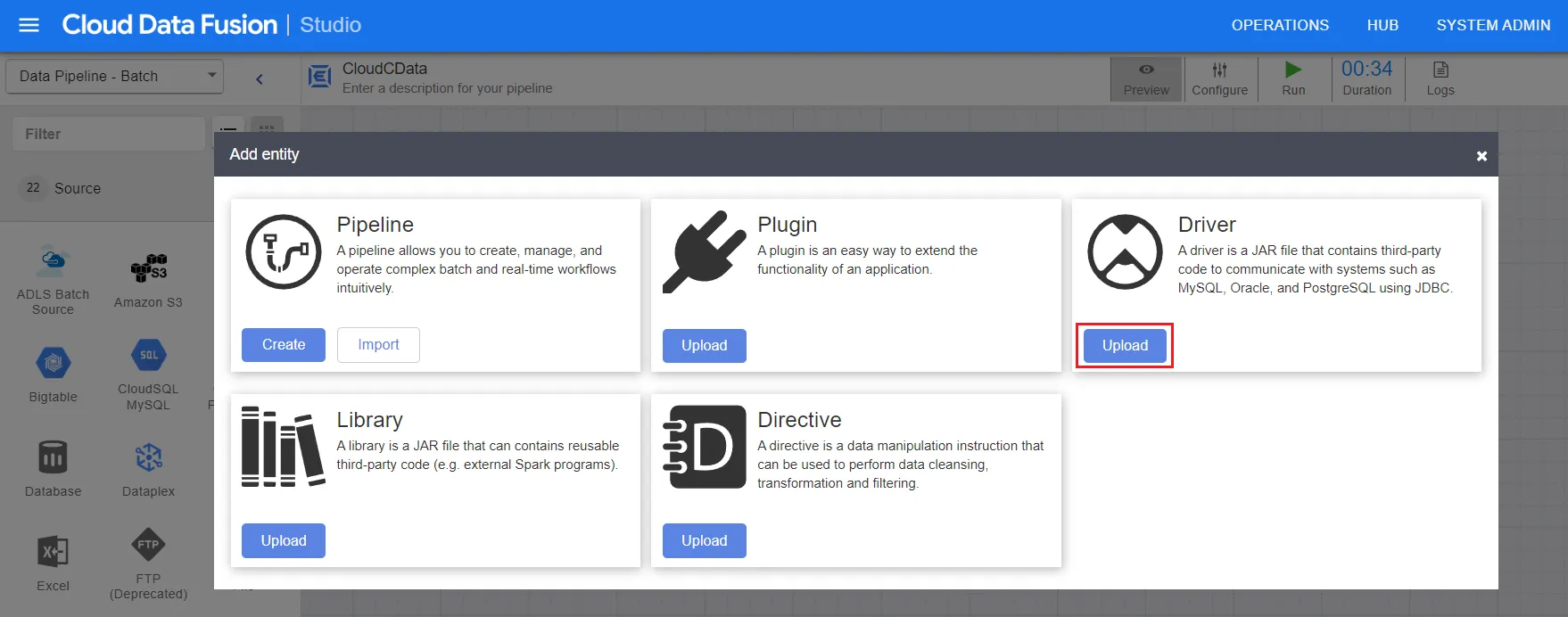 Upload the driver JAR file