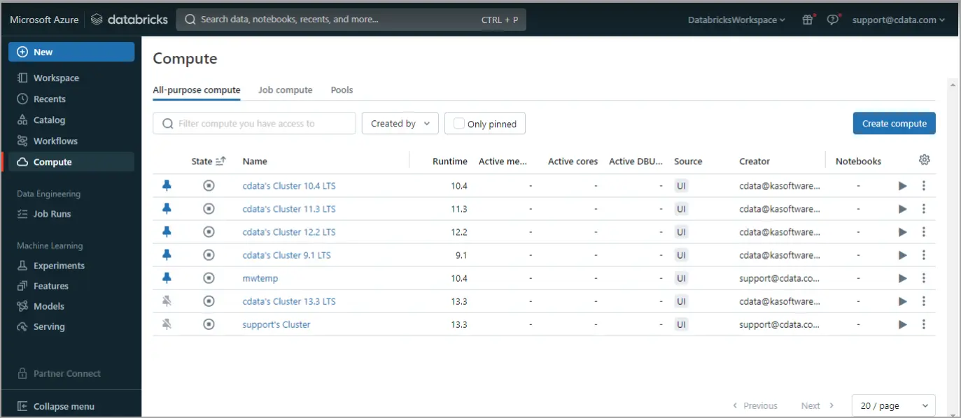 Launching a compute cluster in Databricks