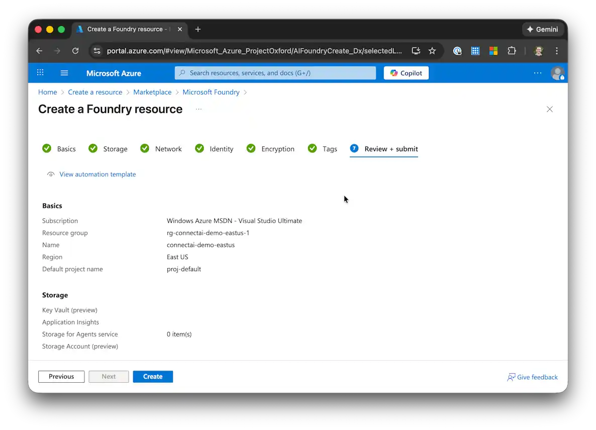 Review and create Azure AI Foundry resource