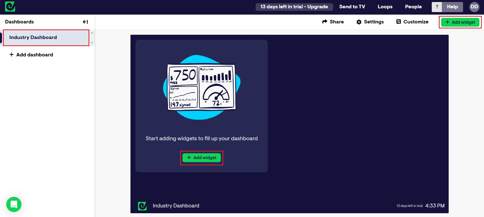Click on Add widget.