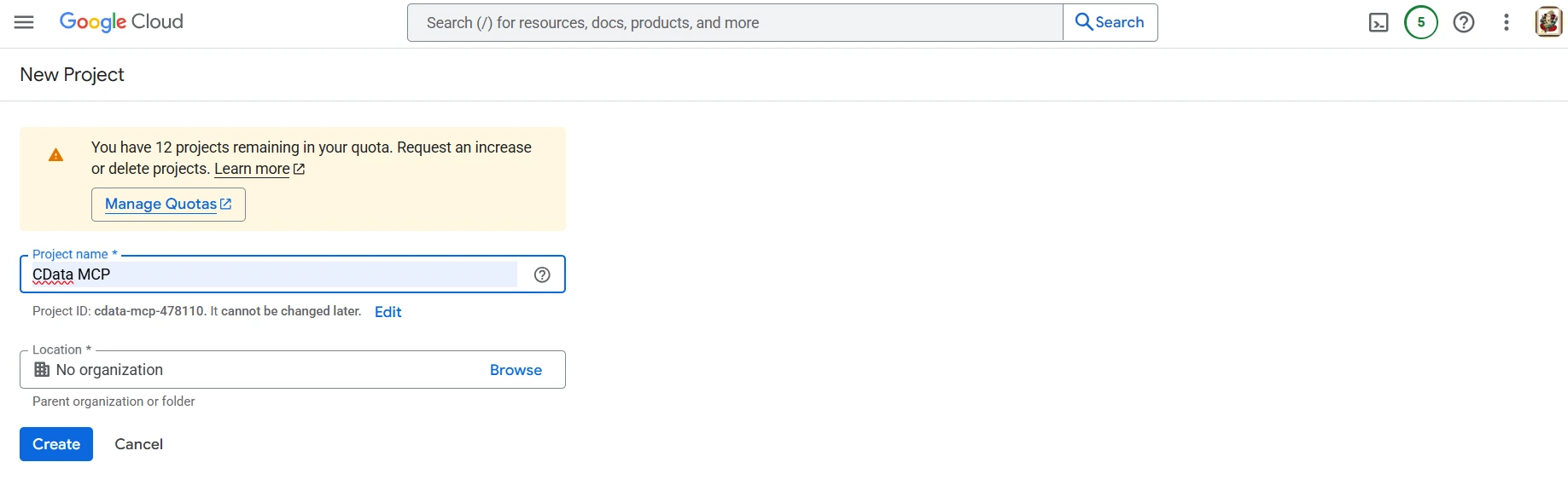 Creating a new Google Cloud project