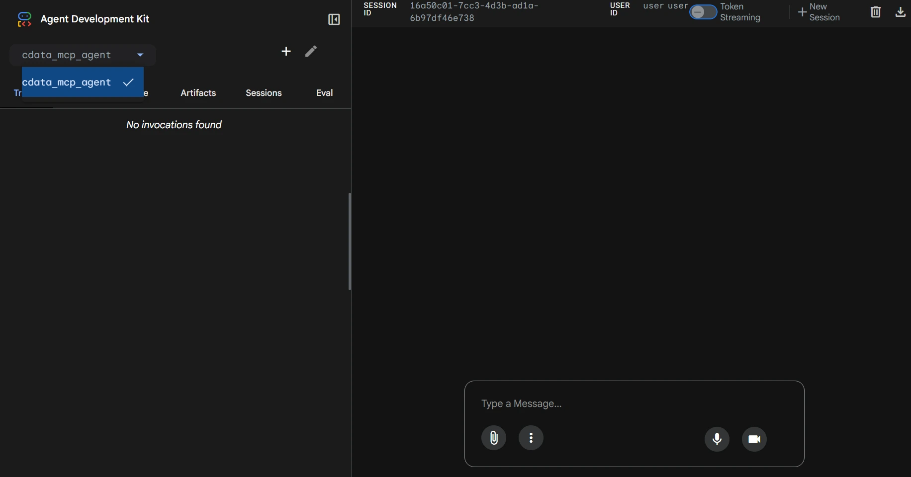Selecting the ADK agent in the UI