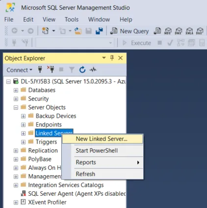 Selecting new linked server