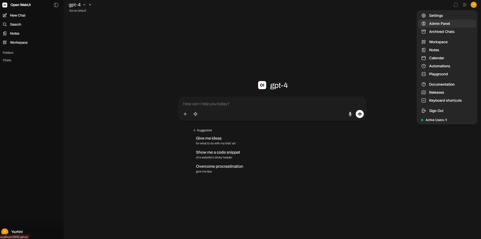 Opening the Admin Panel from the profile menu