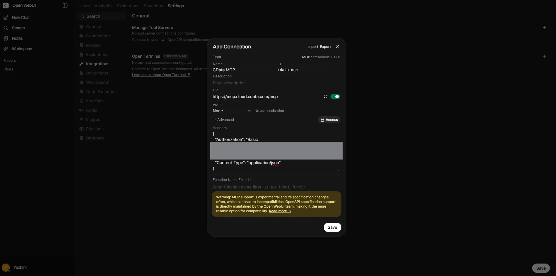Configuring the Connect AI MCP Server in Open WebUI