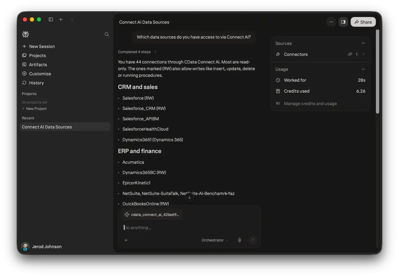 Querying live data through CData Connect AI