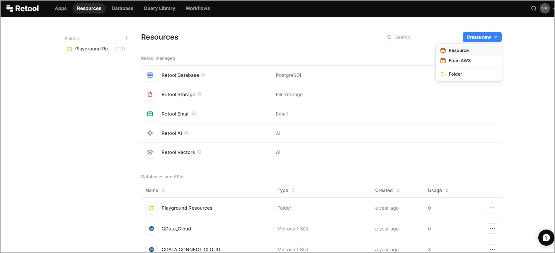 Retool Resources Screen