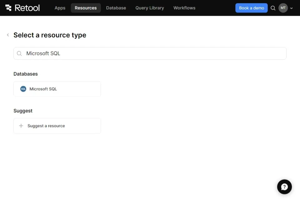 Microsoft SQL Resource Searched in Retool