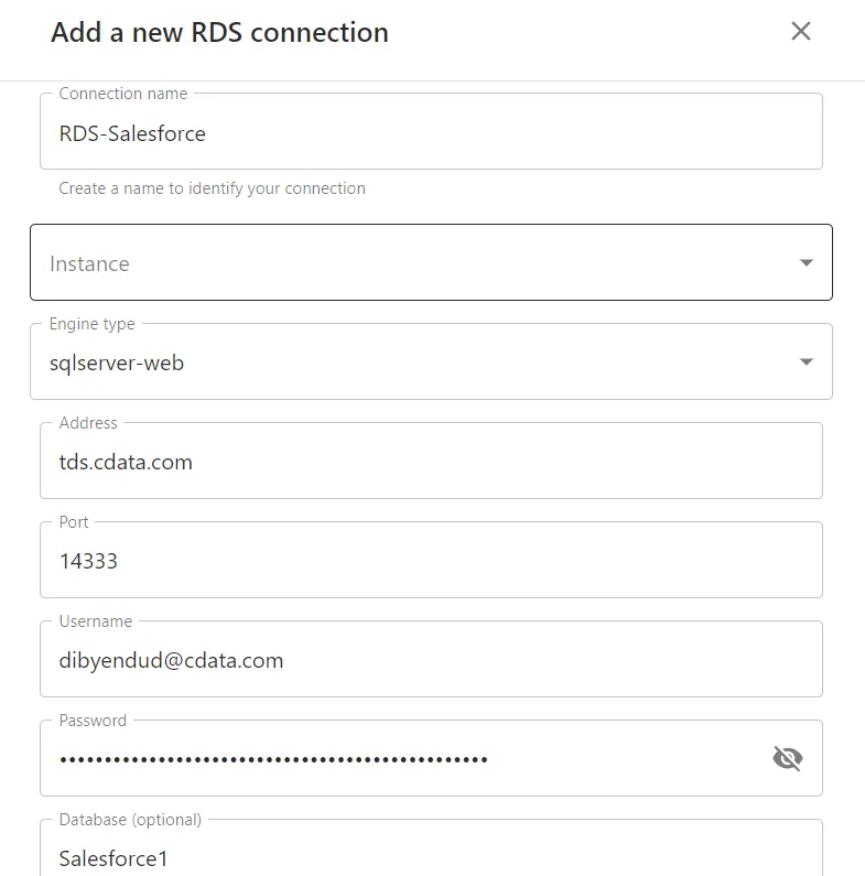 Create an RDS connection