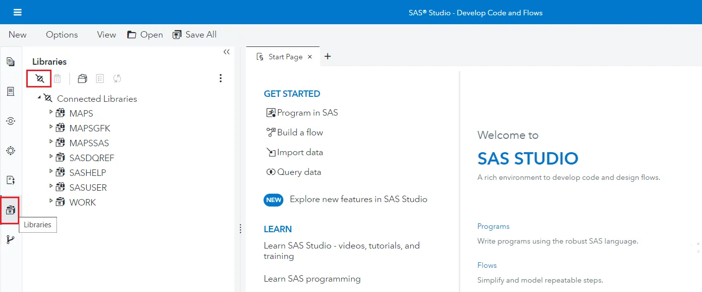 Navigate to the Libraries tab and click on Create a new library connection