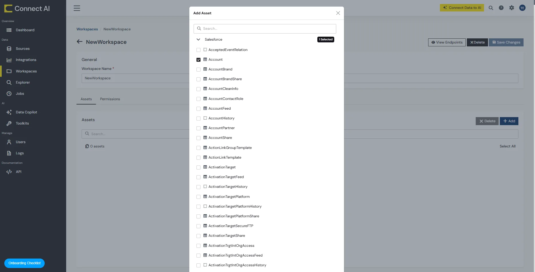 Selecting Tables (Salesforce is shown).