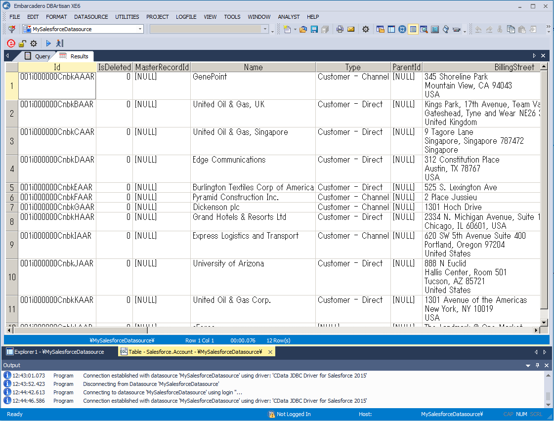 The results of a query. (Salesforce is shown.)
