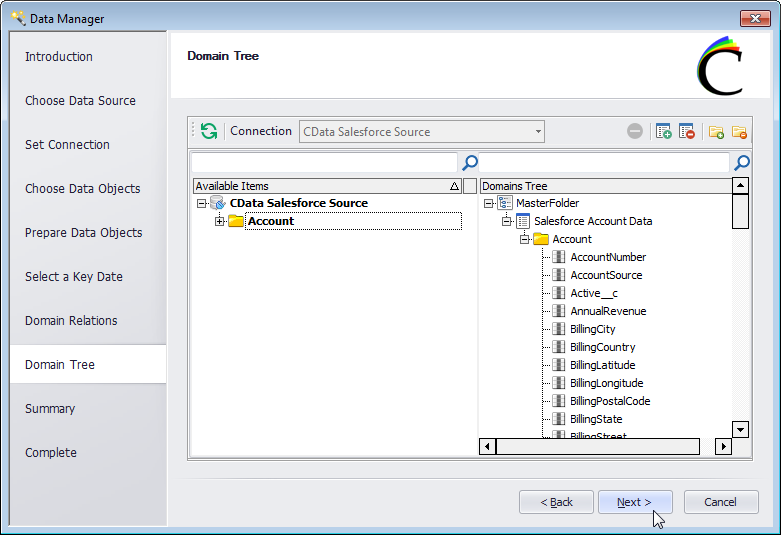 Adding Domains (tables) to Groups in the Domain Tree.