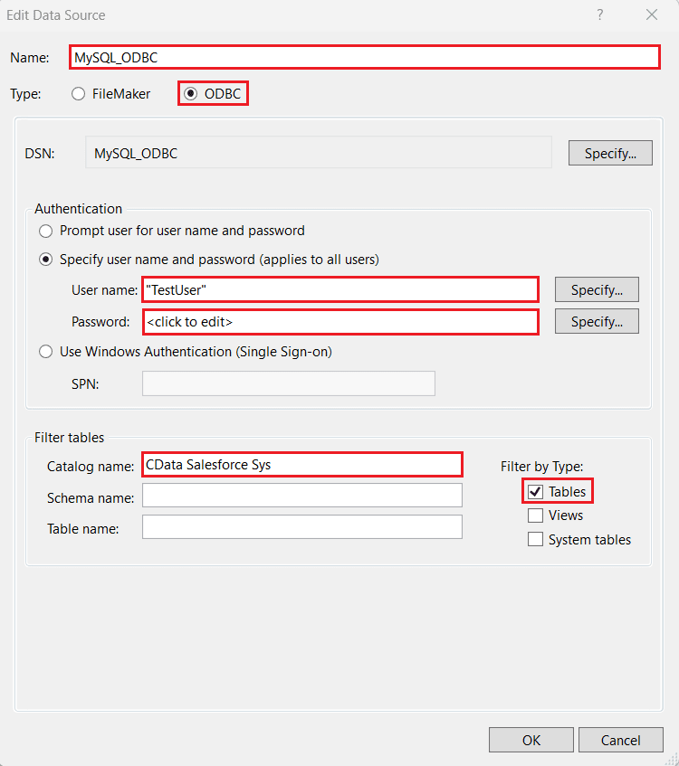 Configure the data source in FileMaker