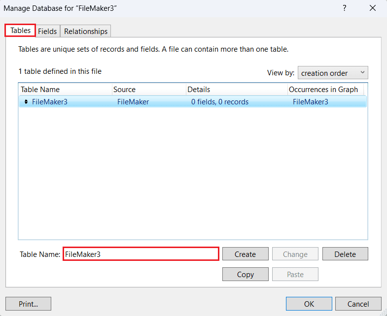 Create or rename existing the table