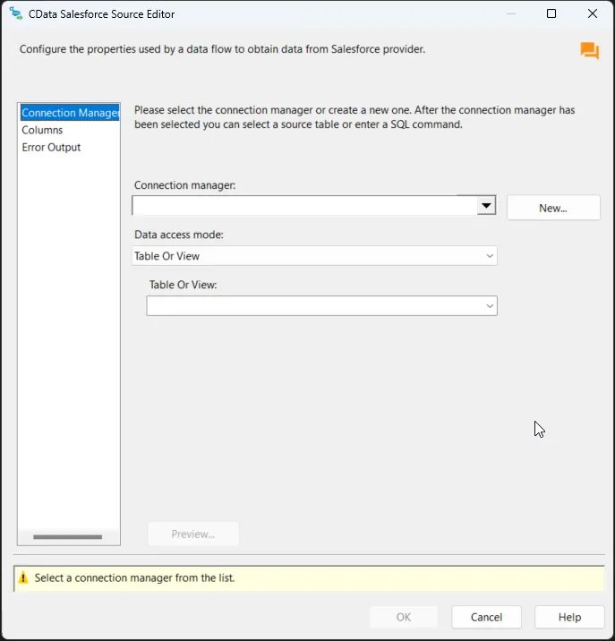 Open the source component editor (Salesforce is shown)