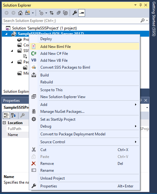 Add a new Biml file to the SSIS project