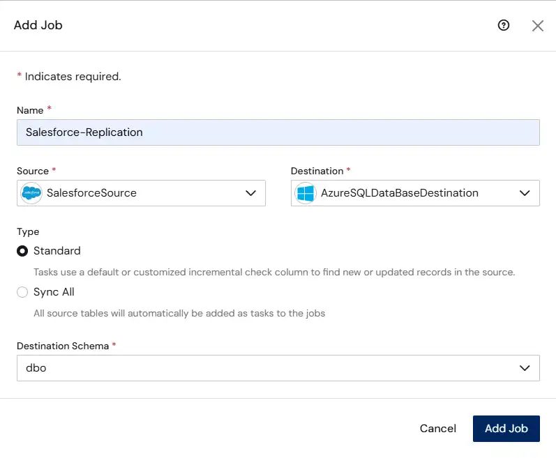 Select Source and Destination connections for the replication.