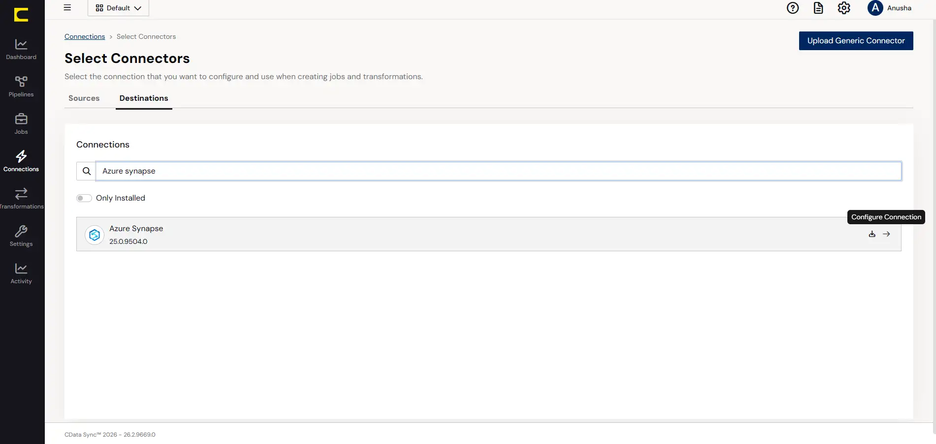 Configure a Destination connection to Azure Synapse.