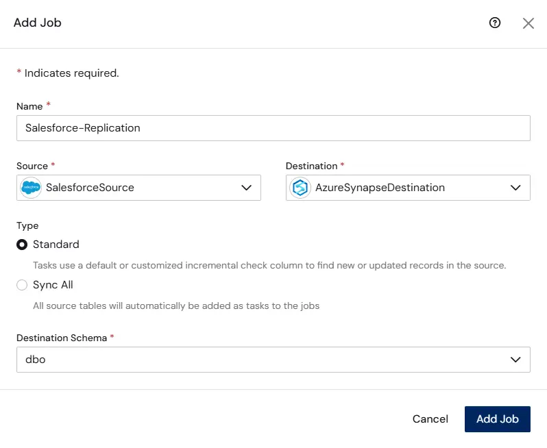 Select Source and Destination connections for the replication.