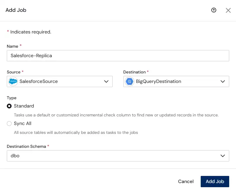 Select Source and Destination connections for the replication.