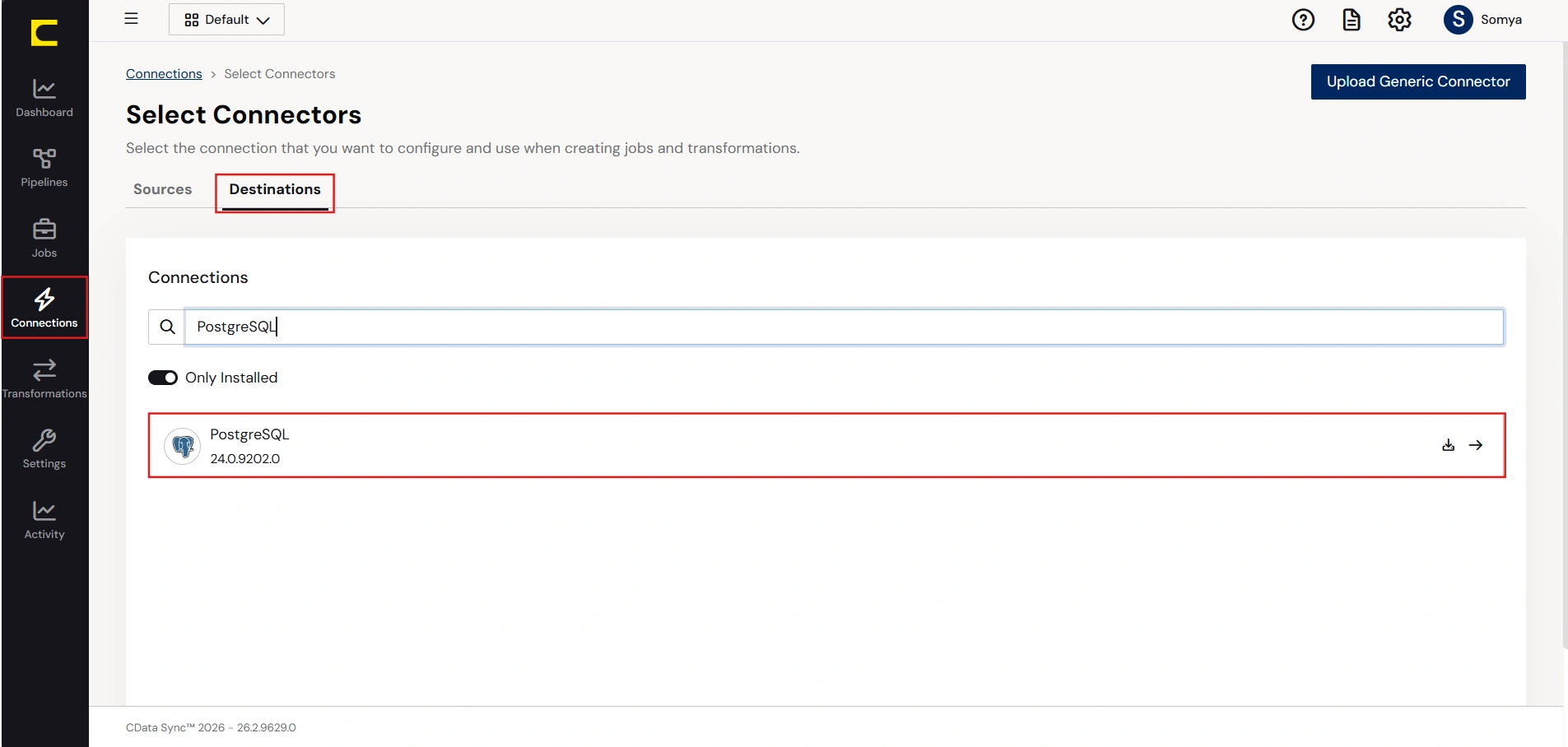 Configure a Destination connection to PostgreSQL.