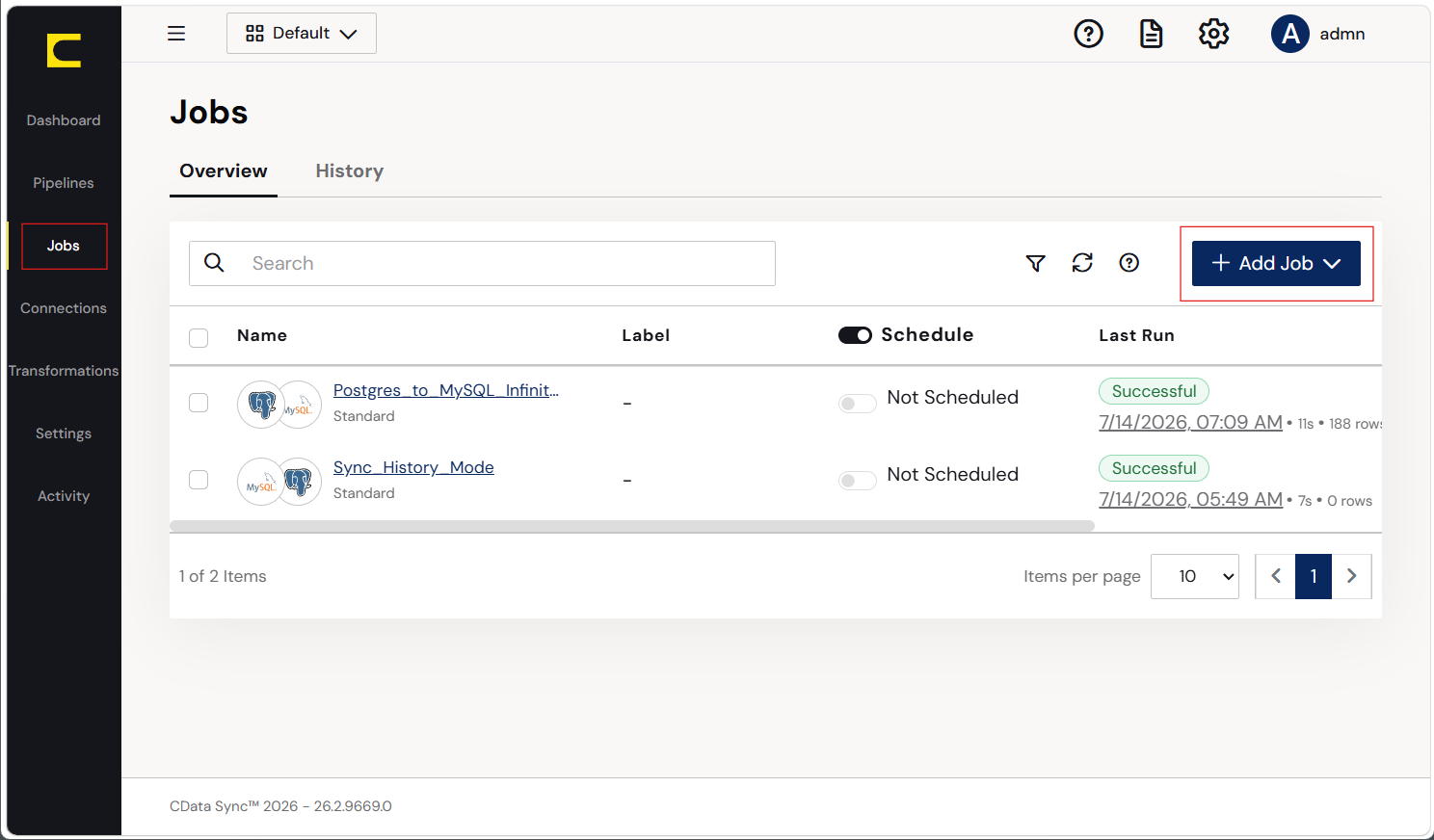 Add Sync Job Add Sync Job