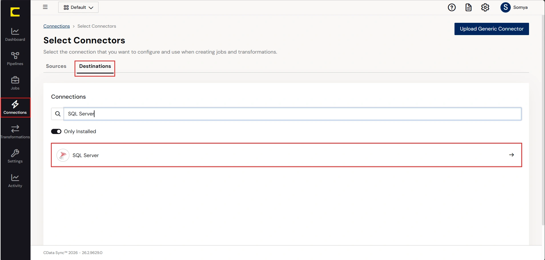 Configure a Destination connection to SQL Server.