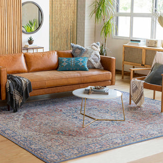 Distressed Red & Blue Washable Rug