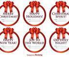 Vector Set Of Round Labels With Christmas Messages And Bows