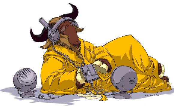  [A gnu listening to music] 