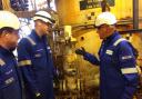 Serica Energy chief executive Chris Cox, right, on the Bruce platform north east of Aberdeen