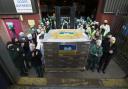 An aid lorry with 47,000 bars of soap leaves the warehouse at Soapworks in 2022, heading for Ukrainian refugees on the Polish border