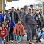 Refugees from Syria arrive at a train station in Dortmund, Germany.