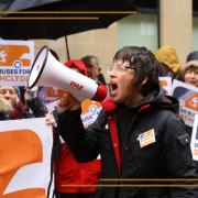 Ellie Harrison of Get Glasgow Moving speaking at a rally