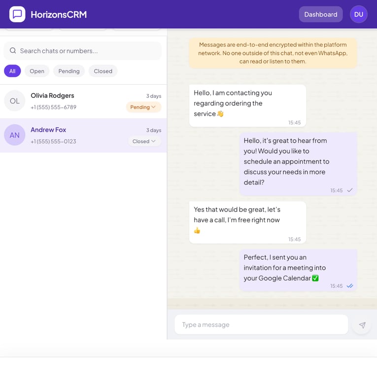 CRM via WhatsApp (violet)