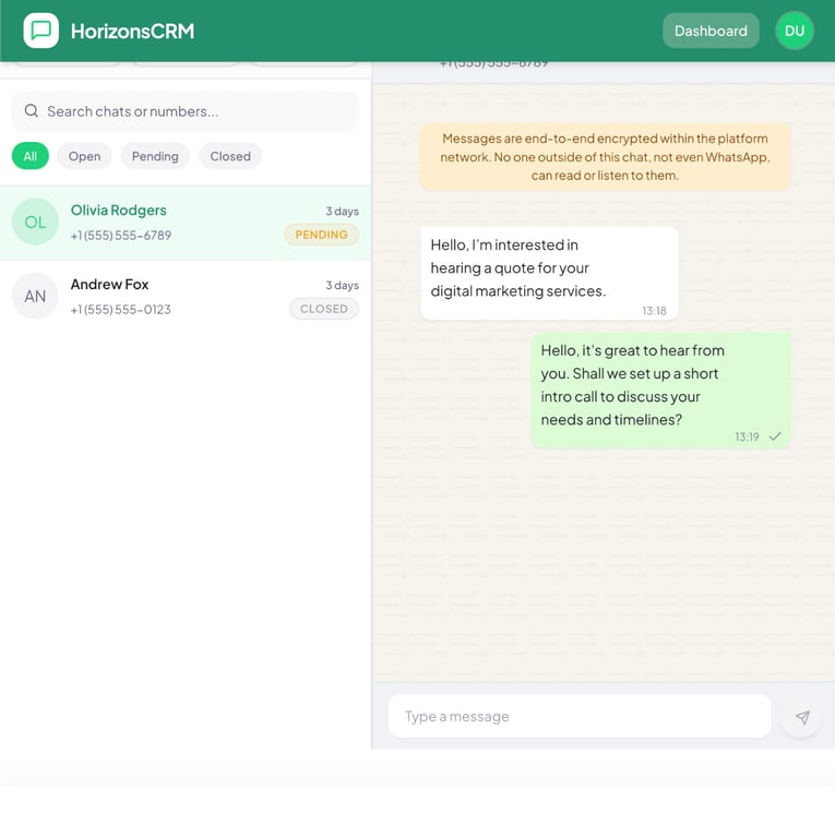 CRM via WhatsApp (green)
