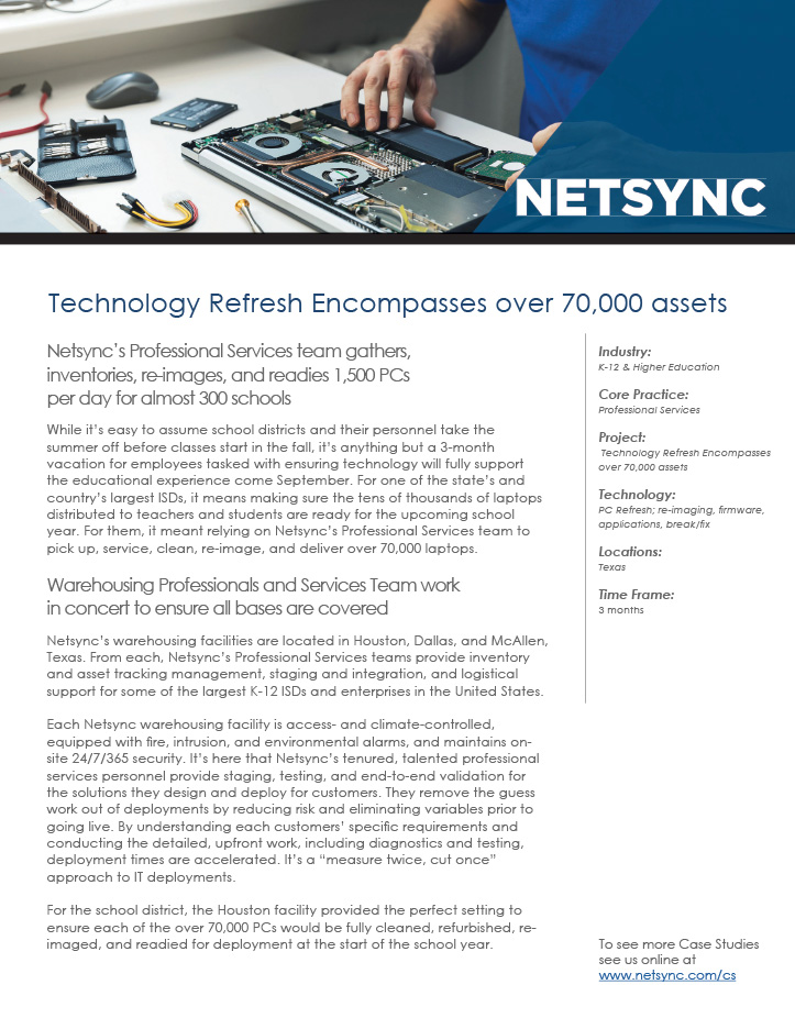 Technology Refresh Encompasses Over 70,000 assets Technology Refresh Encompasses Over 70,000 assets