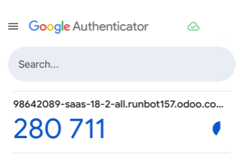 A view of the Google authenticator app with the six digit code for 2fa.