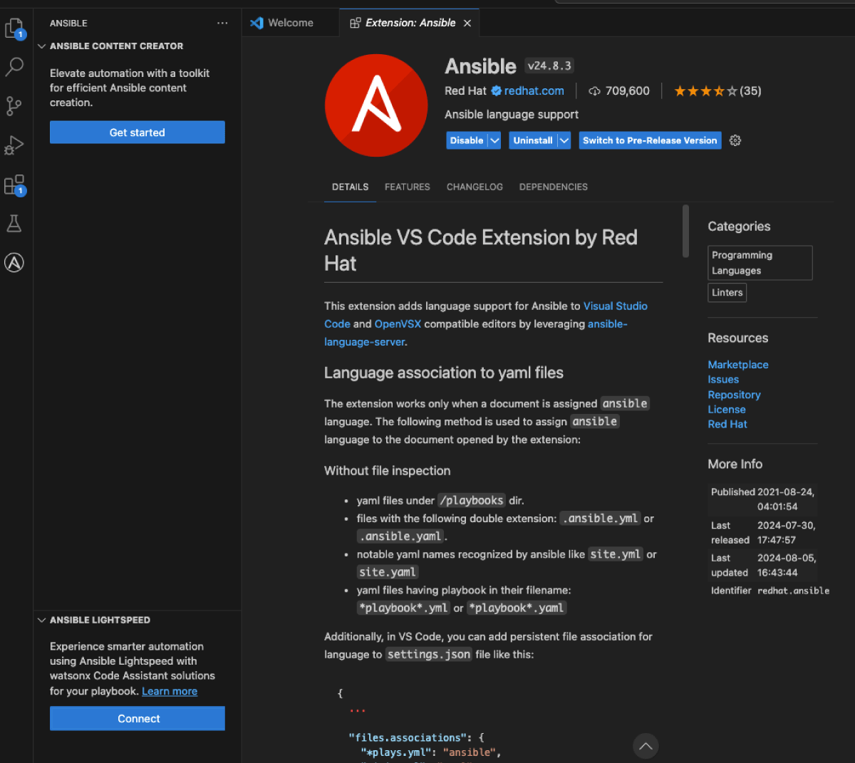 Connect to Ansible Lightspeed