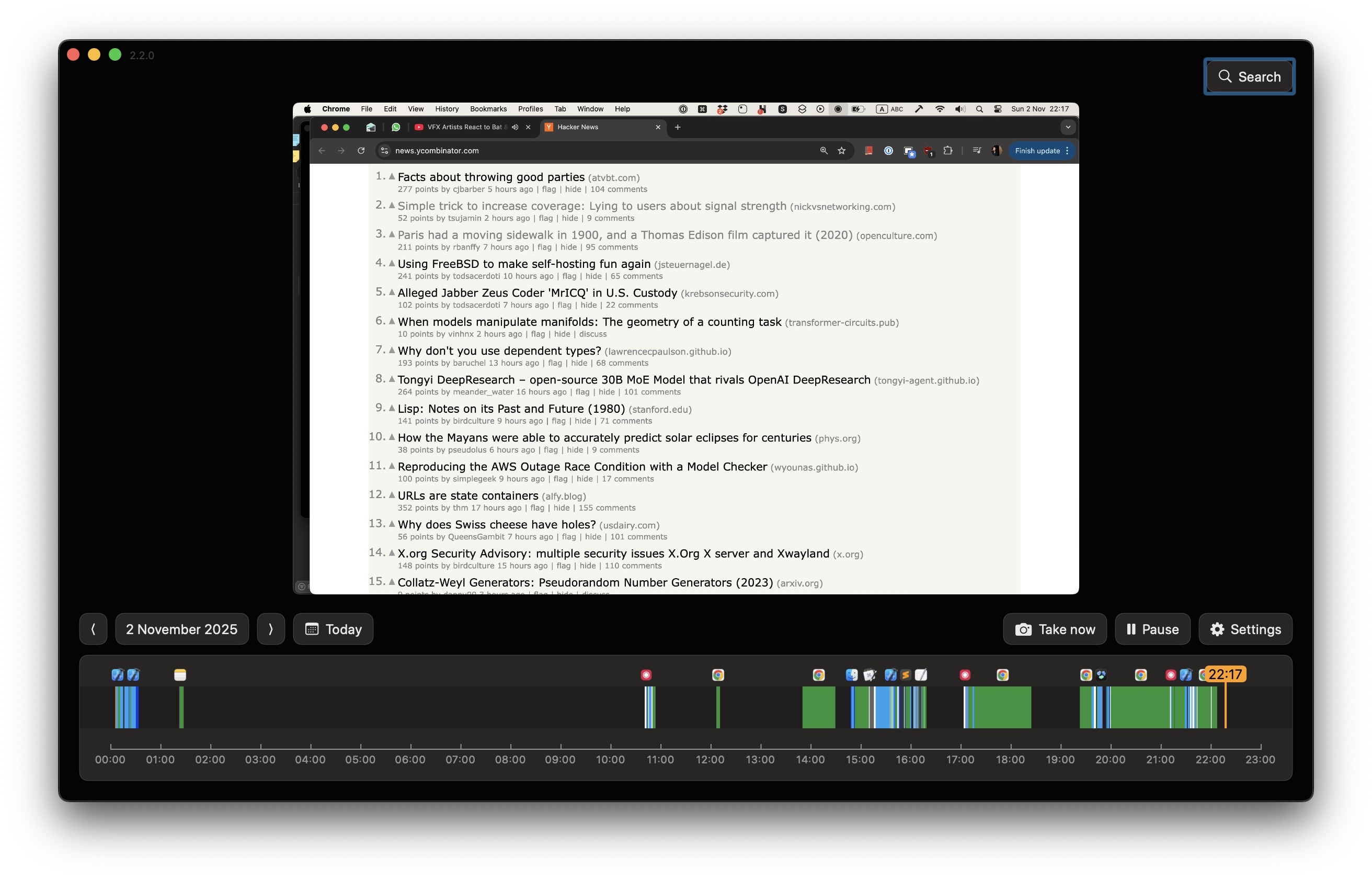ScreenMemory Dashboard showing recordings
