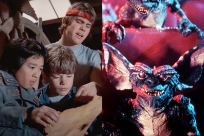 A split featuring The Goonies (1985) and Gremlins (1984).