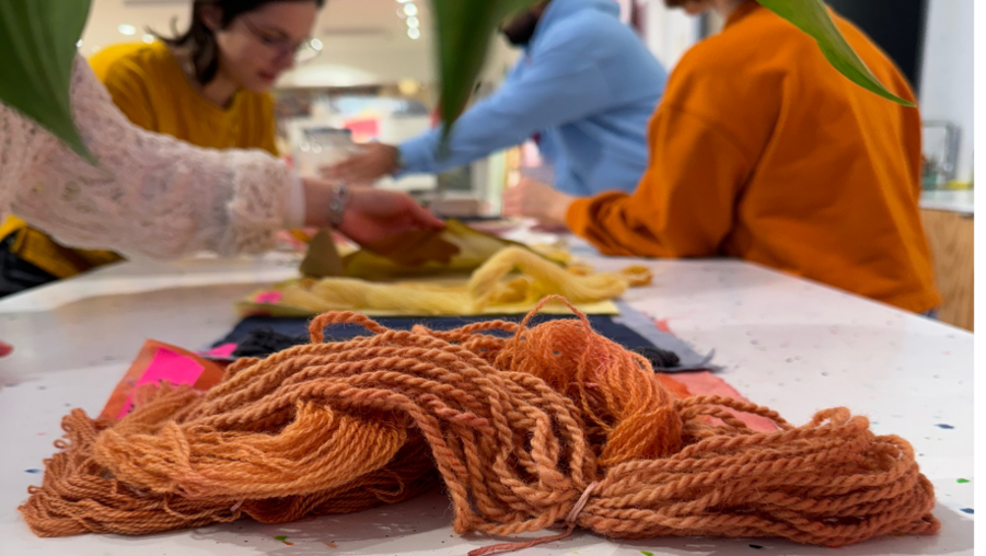 Students and textile samples