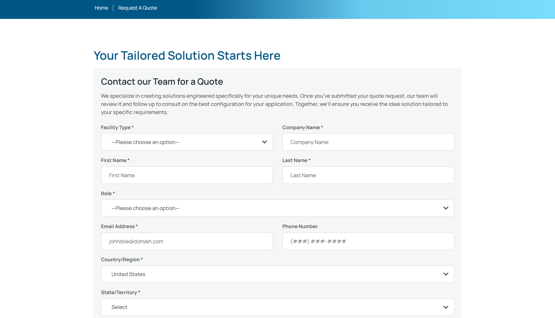 Screenshot of the Capsa Healthcare contact us page