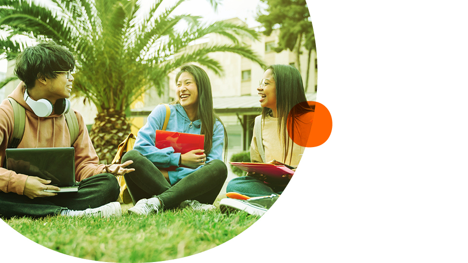 Un groupe d’étudiants assis dans l’herbe