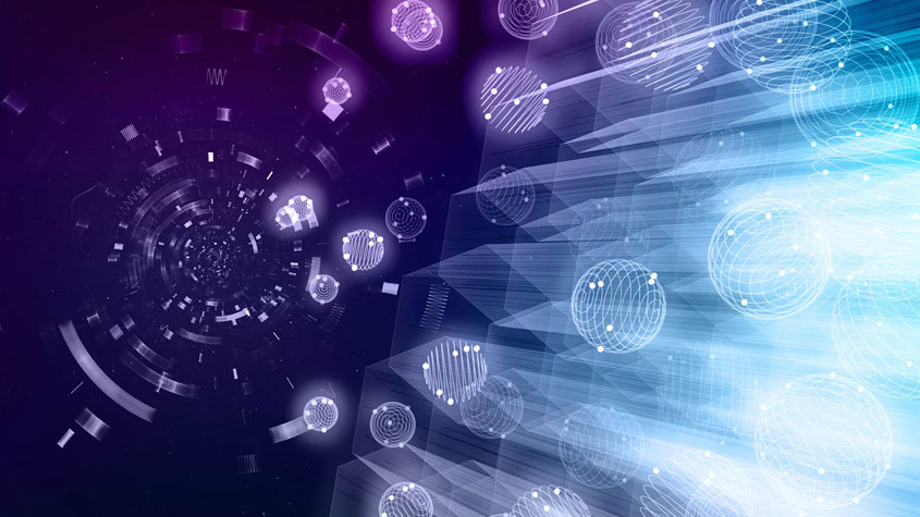 particules numériques en mouvement symbolisant le développement rapide des technologies de pointe utilisant la propriété intellectuelle