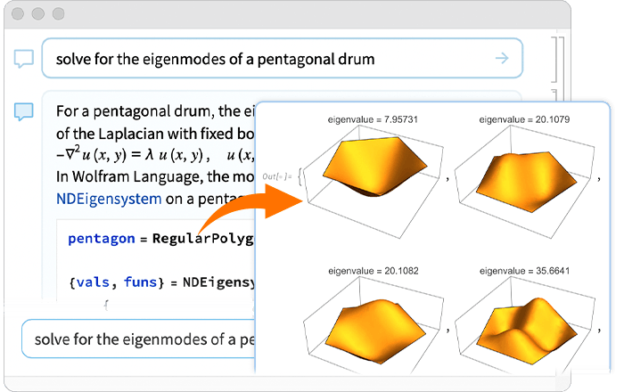 Screenshot of Mathematica's AI Assistance interface displaying a conversational panel that helps users generate, explain, and refine Wolfram Language code and computational workflows directly within the notebook environment.