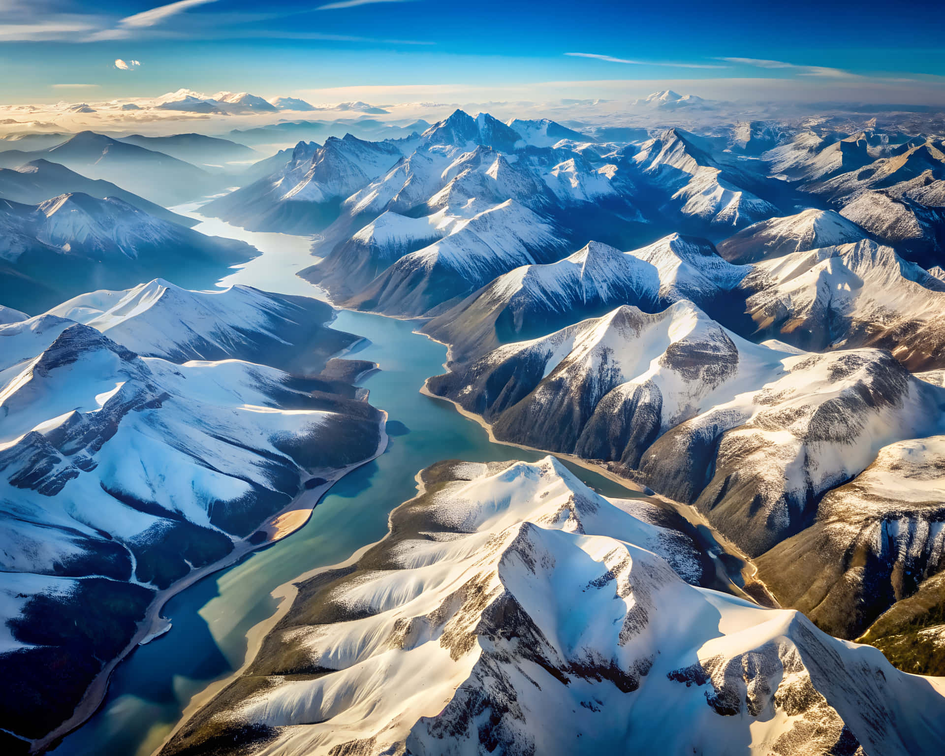 Aerial View Of Mountains With Snow Wallpaper