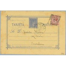 1878. 5 c. azul + 15 c. carmín. I. de Guerra (Ed. 188) Madrid a Barcelona. Mat. Rombo de puntos con estrella (Laiz 8Ff) 35€