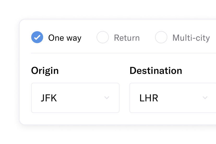 Flight search UI mock-up